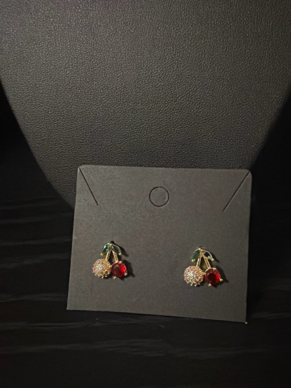 Gold Cherry Crystal Stud Earrings in Red and Green